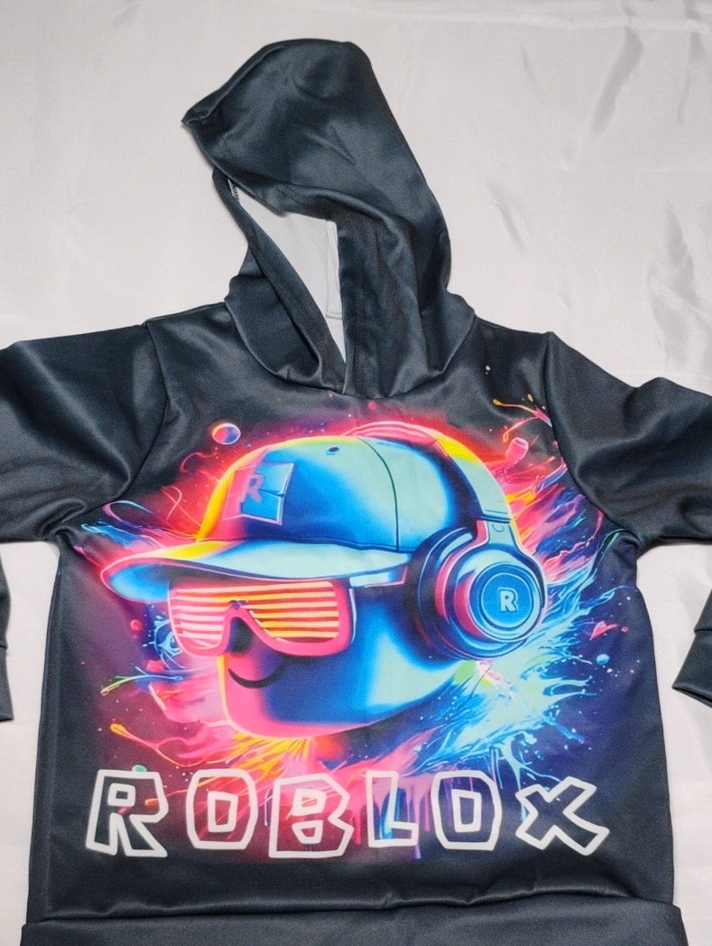 Roblox Kids' Black Hoodie with Neon Gamer Graphic